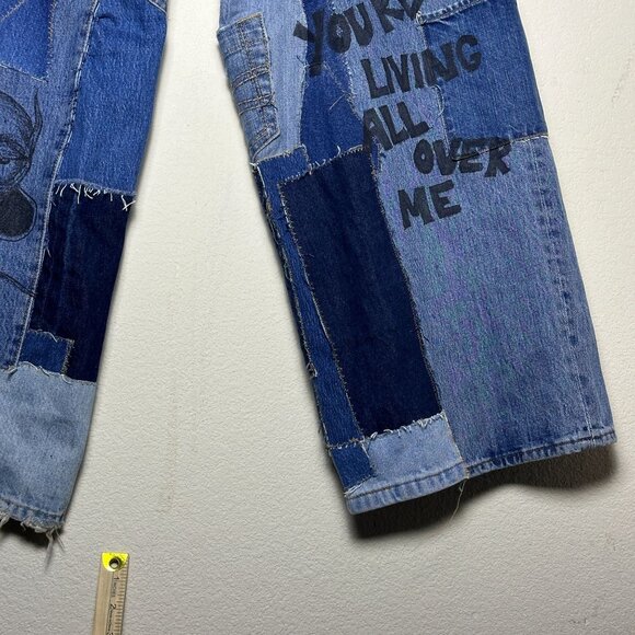 TERRIFIED CREATURE Custom Made DiY Patchwork Women 30 Denim Jean Pant Button Fly - Picture 9 of 16